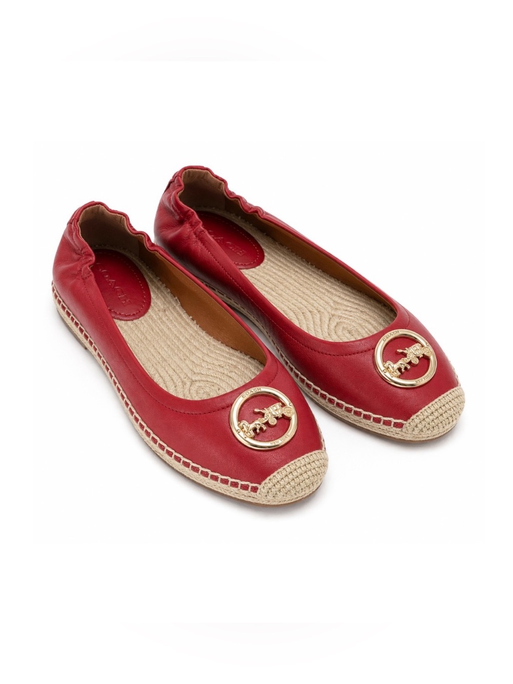 Coach Clara Red Leather Edpadrille Flats